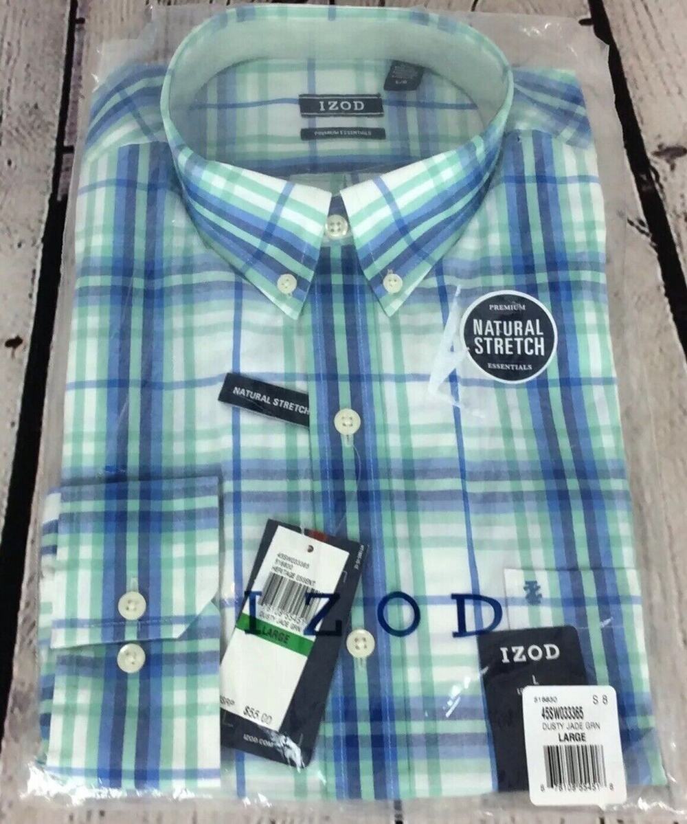 Izod Shirt Men’s Size L Plaid Button Up Long Sleeve Business Casual Dusty Jade